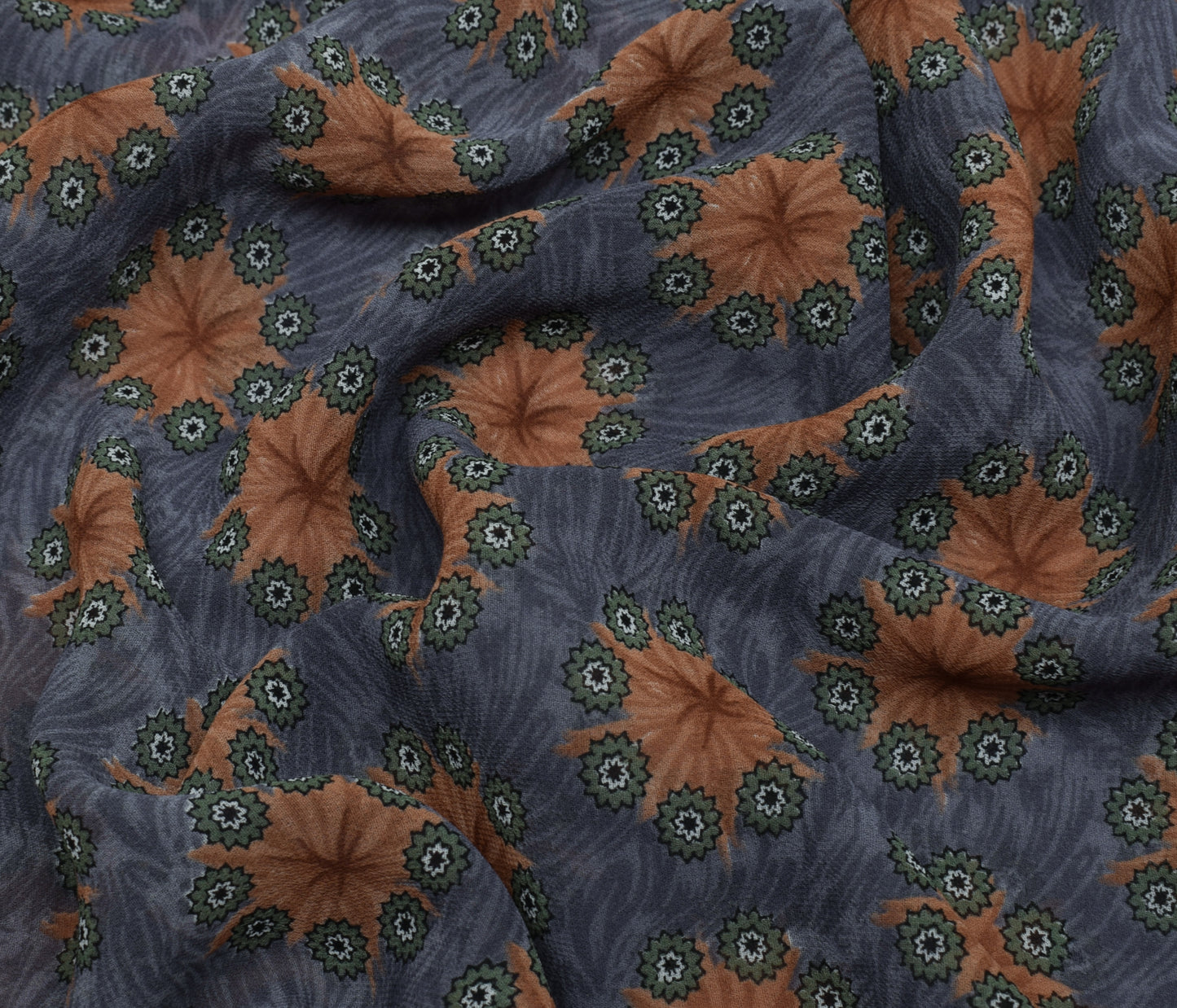 Sushila Vintage Gray Saree Blend Georgette Silk Printed Floral Craft Fabric