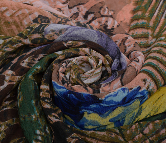 Sushila Vintage Indian Saree Blend Georgette Silk Printed Floral Craft Fabric