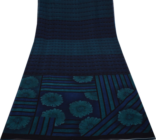 Sushila Vintage Indian Saree Blend Georgette Silk Printed 5 Yard Craft Fabric