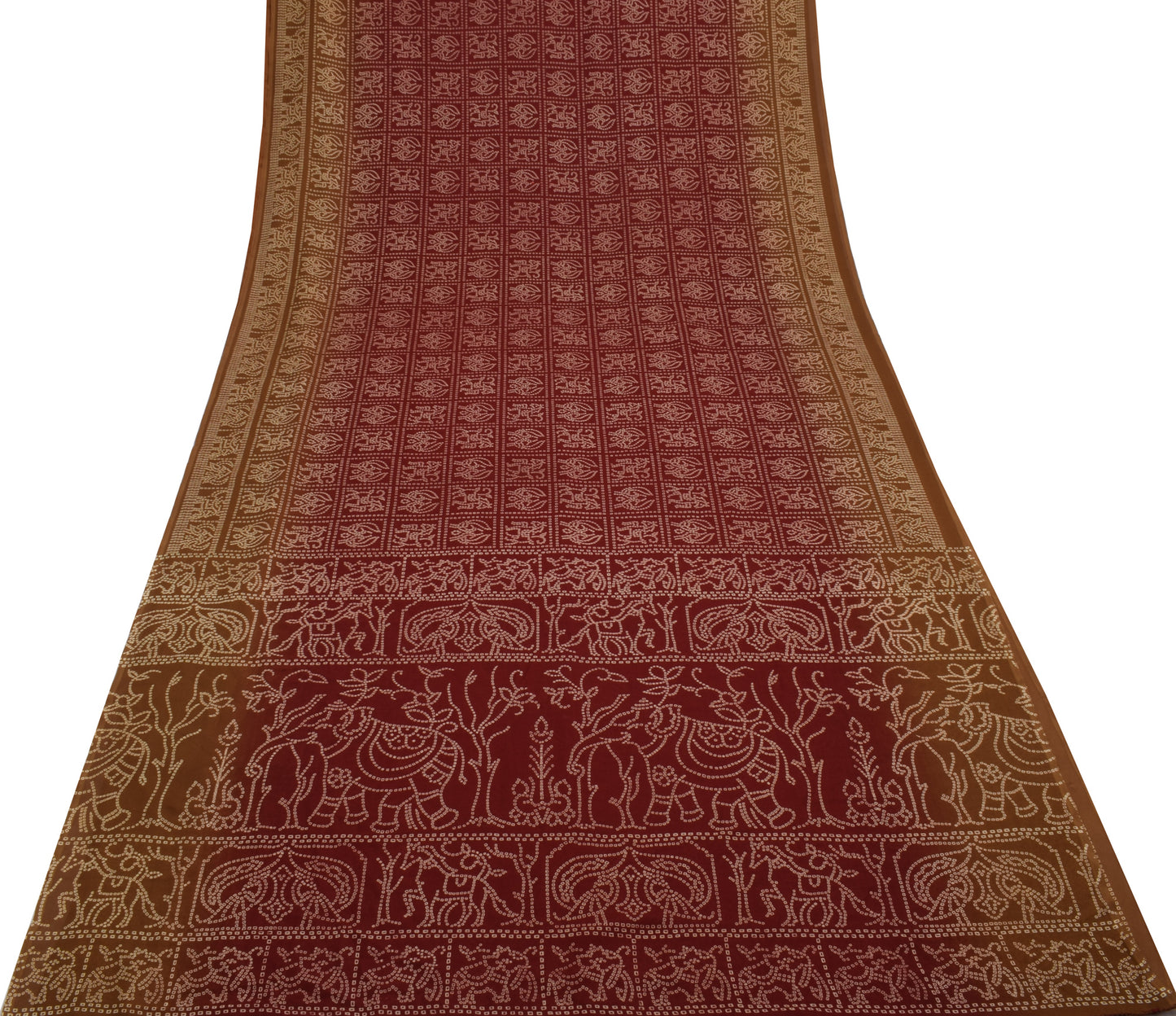 Sushila Vintage Maroon Saree Blend Georgette Silk Bandhani Printed Craft Fabric
