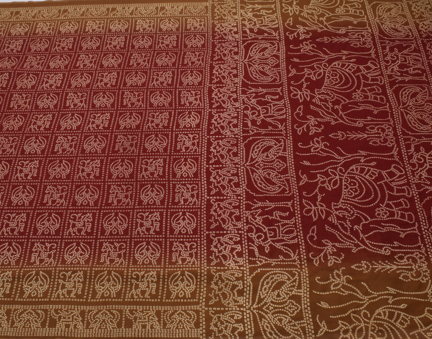 Sushila Vintage Maroon Saree Blend Georgette Silk Bandhani Printed Craft Fabric