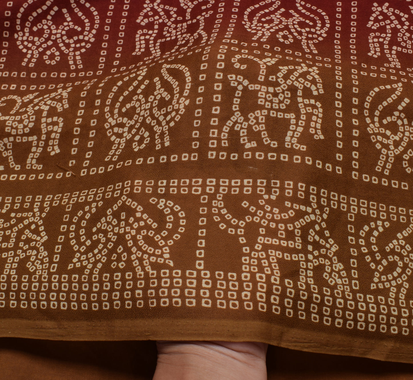 Sushila Vintage Maroon Saree Blend Georgette Silk Bandhani Printed Craft Fabric