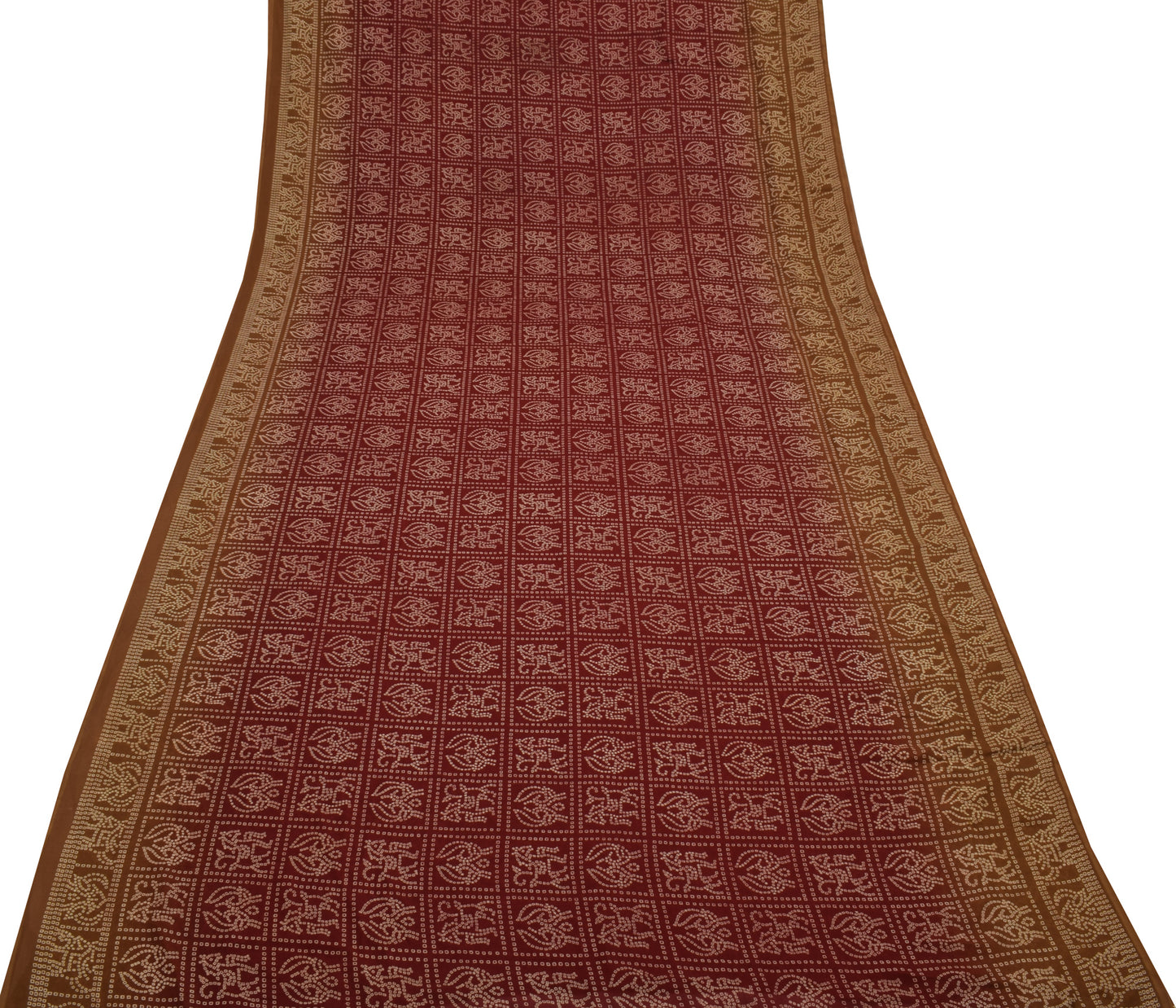 Sushila Vintage Maroon Saree Blend Georgette Silk Bandhani Printed Craft Fabric