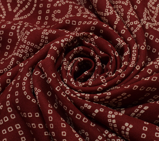 Sushila Vintage Maroon Saree Blend Georgette Silk Bandhani Printed Craft Fabric