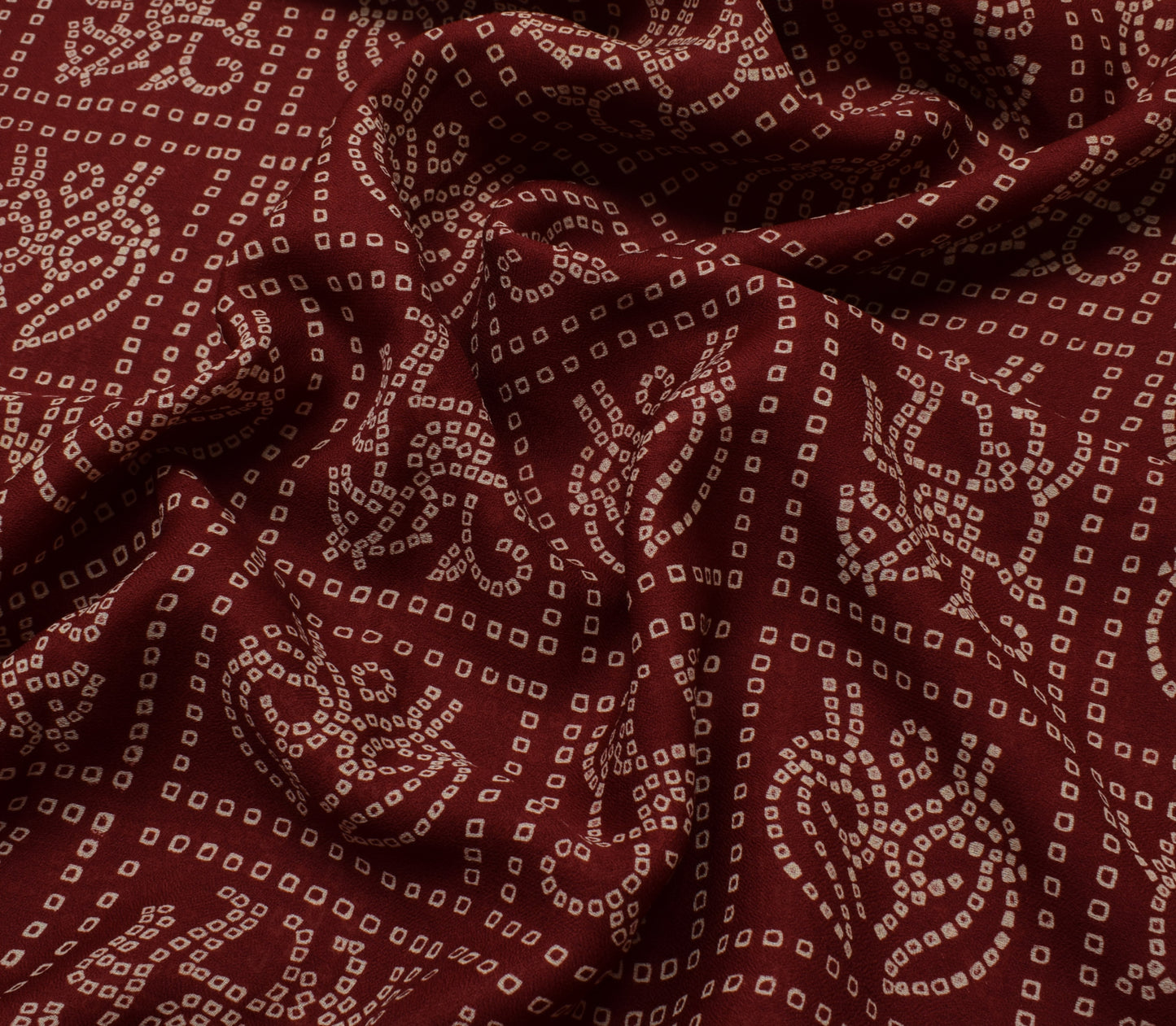 Sushila Vintage Maroon Saree Blend Georgette Silk Bandhani Printed Craft Fabric