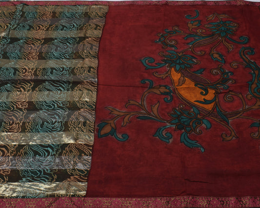 Sushila Vintage Indian Saree Pure Georgette Silk Printed Floral Craft Fabric