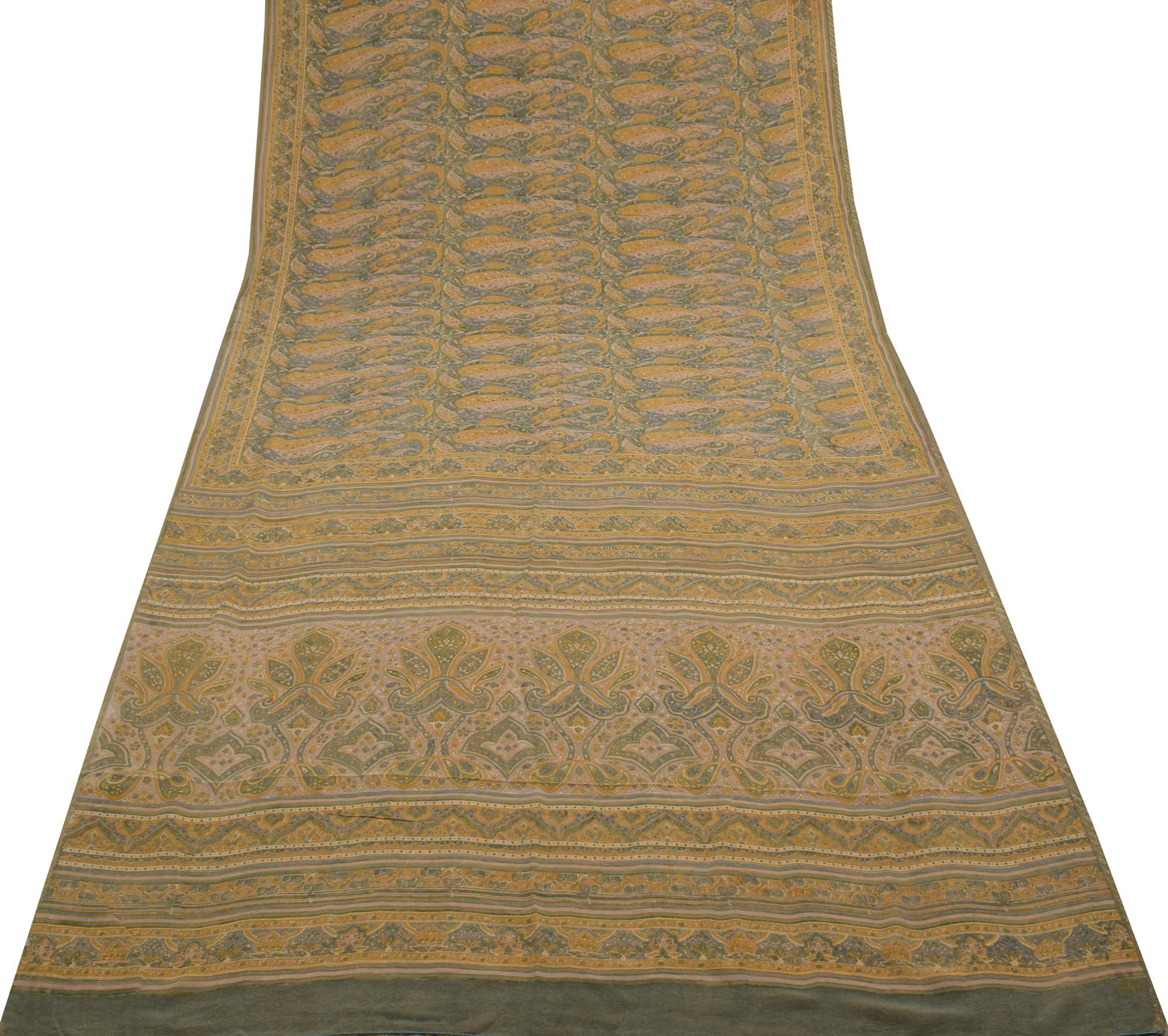 Sushila Vintage Indian Saree Pure Georgette Silk Printed Paisley Craft Fabric