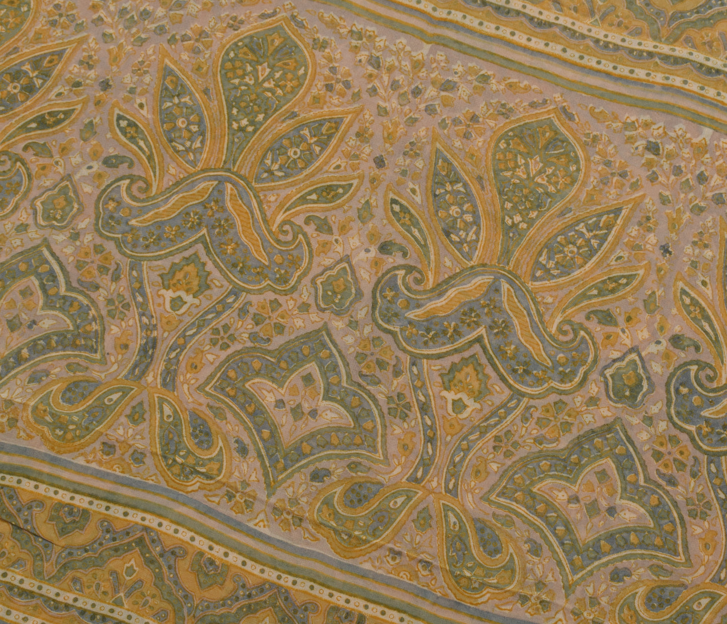 Sushila Vintage Indian Saree Pure Georgette Silk Printed Paisley Craft Fabric