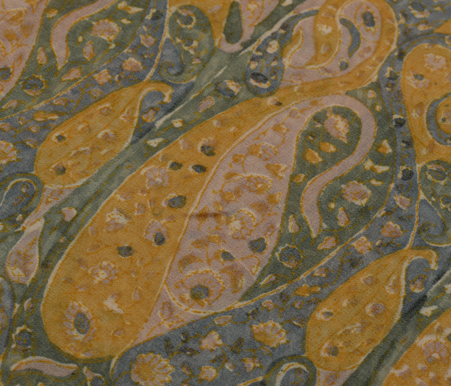 Sushila Vintage Indian Saree Pure Georgette Silk Printed Paisley Craft Fabric