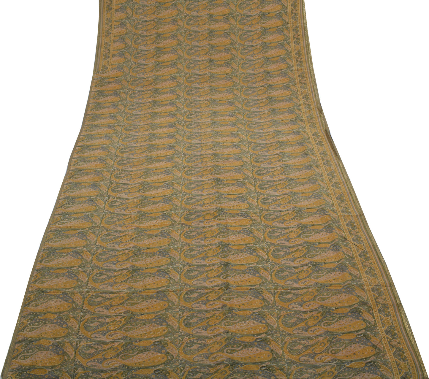 Sushila Vintage Indian Saree Pure Georgette Silk Printed Paisley Craft Fabric