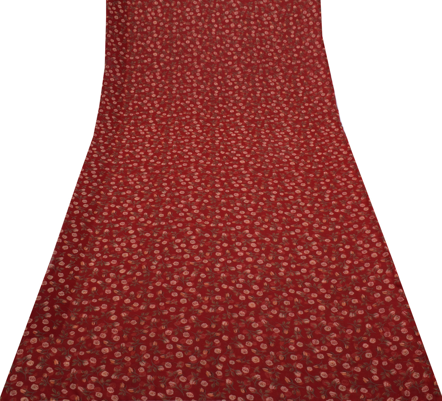 Sushila Vintage Red Saree Blend Georgette Silk Printed Floral Craft 5 YD Fabric