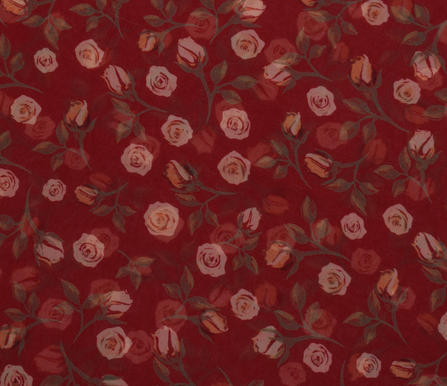 Sushila Vintage Red Saree Blend Georgette Silk Printed Floral Craft 5 YD Fabric