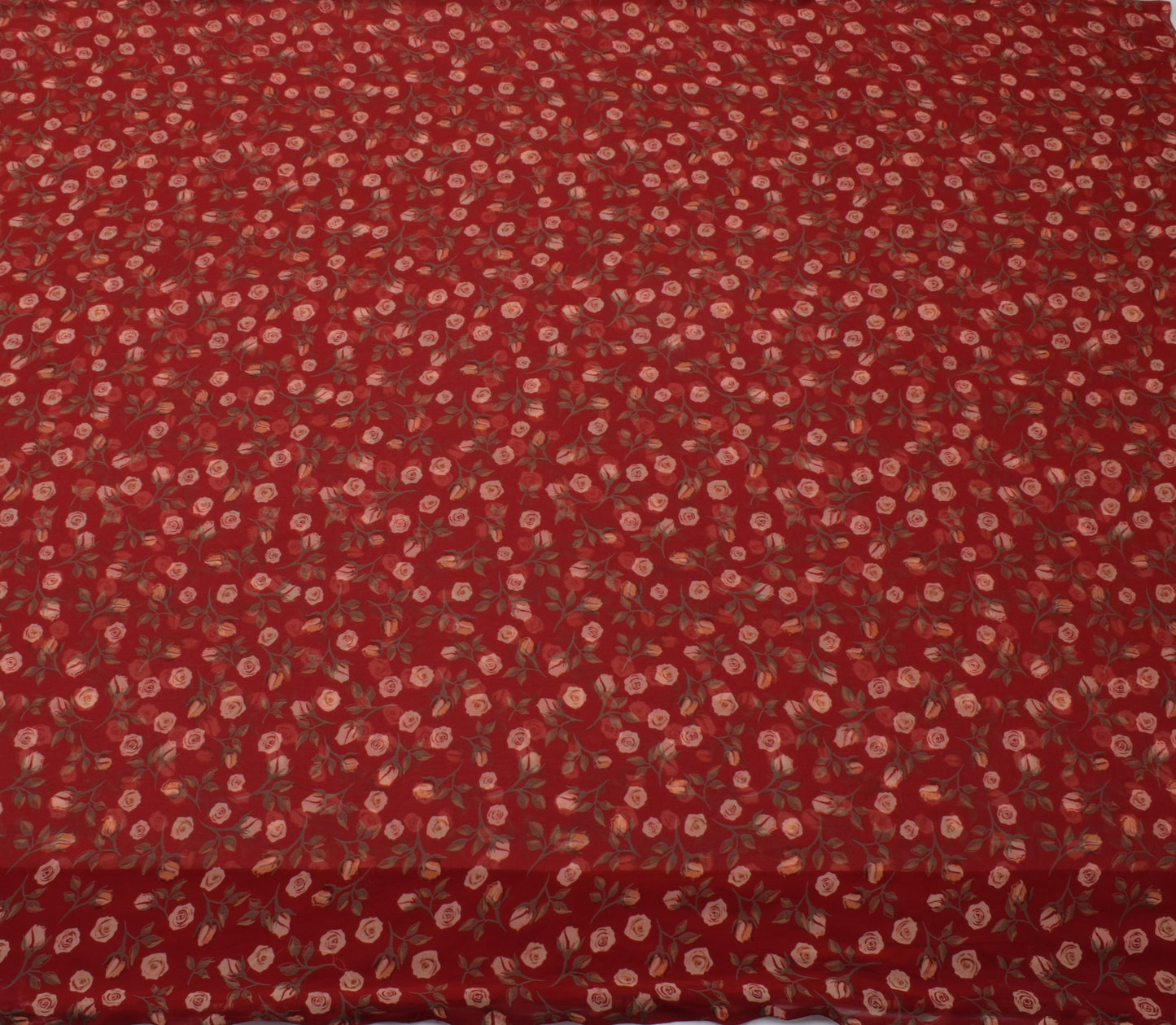 Sushila Vintage Red Saree Blend Georgette Silk Printed Floral Craft 5 YD Fabric