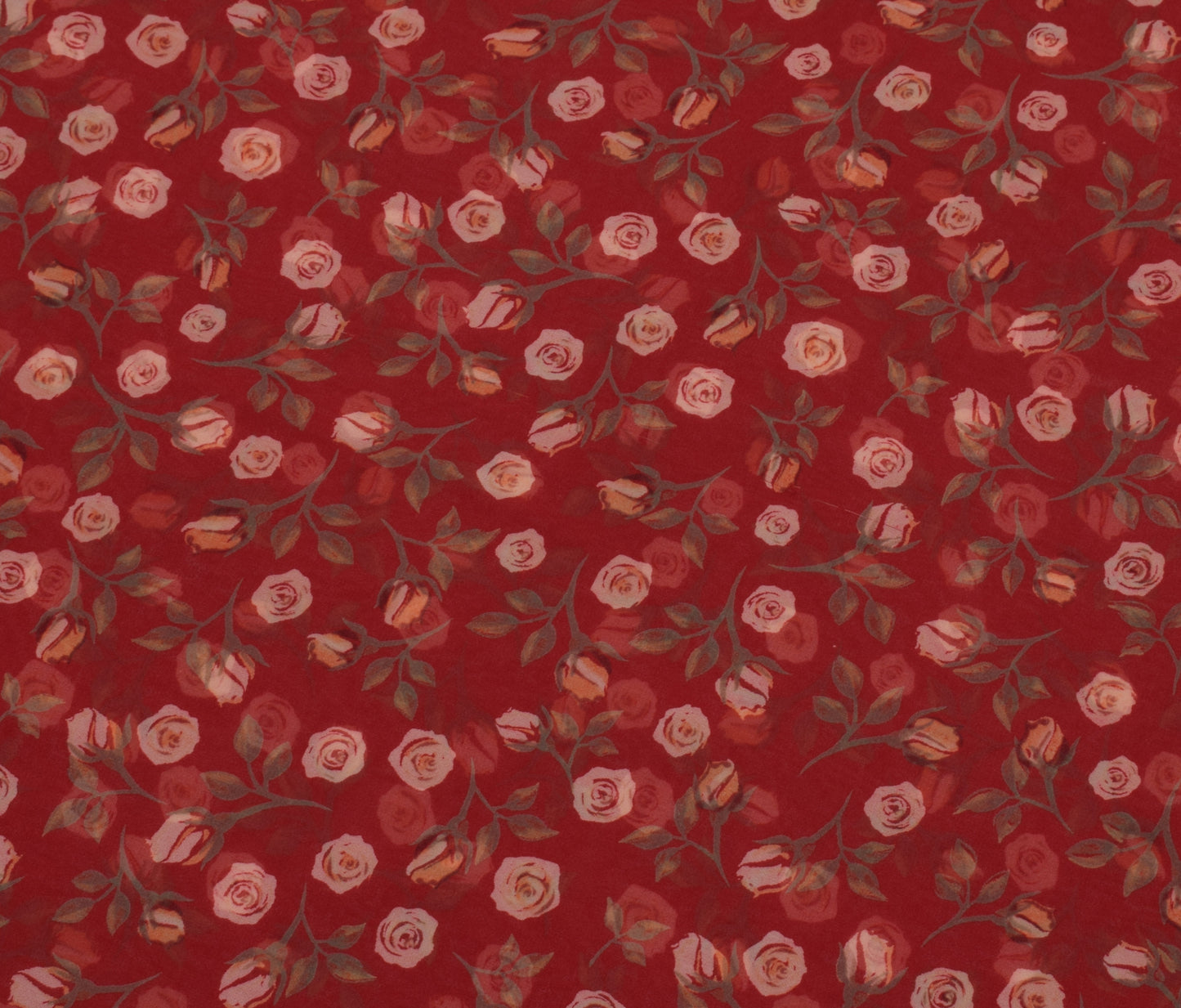 Sushila Vintage Red Saree Blend Georgette Silk Printed Floral Craft 5 YD Fabric
