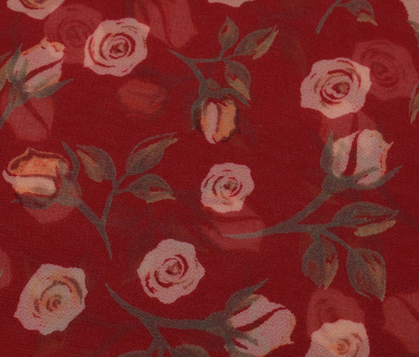 Sushila Vintage Red Saree Blend Georgette Silk Printed Floral Craft 5 YD Fabric