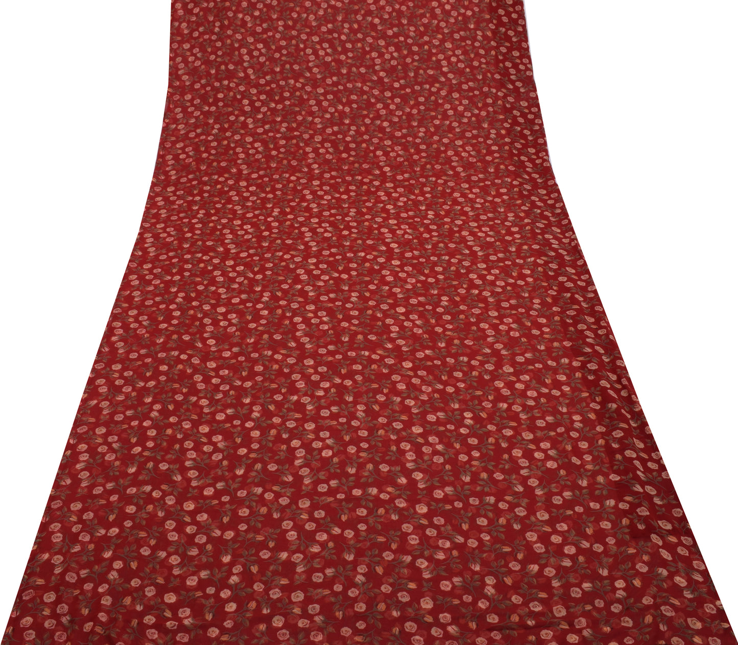 Sushila Vintage Red Saree Blend Georgette Silk Printed Floral Craft 5 YD Fabric