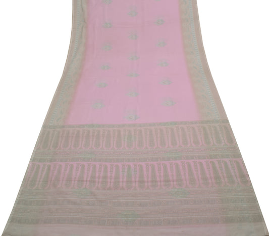 Sushila Vintage Pink Saree Blend Georgette Silk Printed Floral Craft Fabric