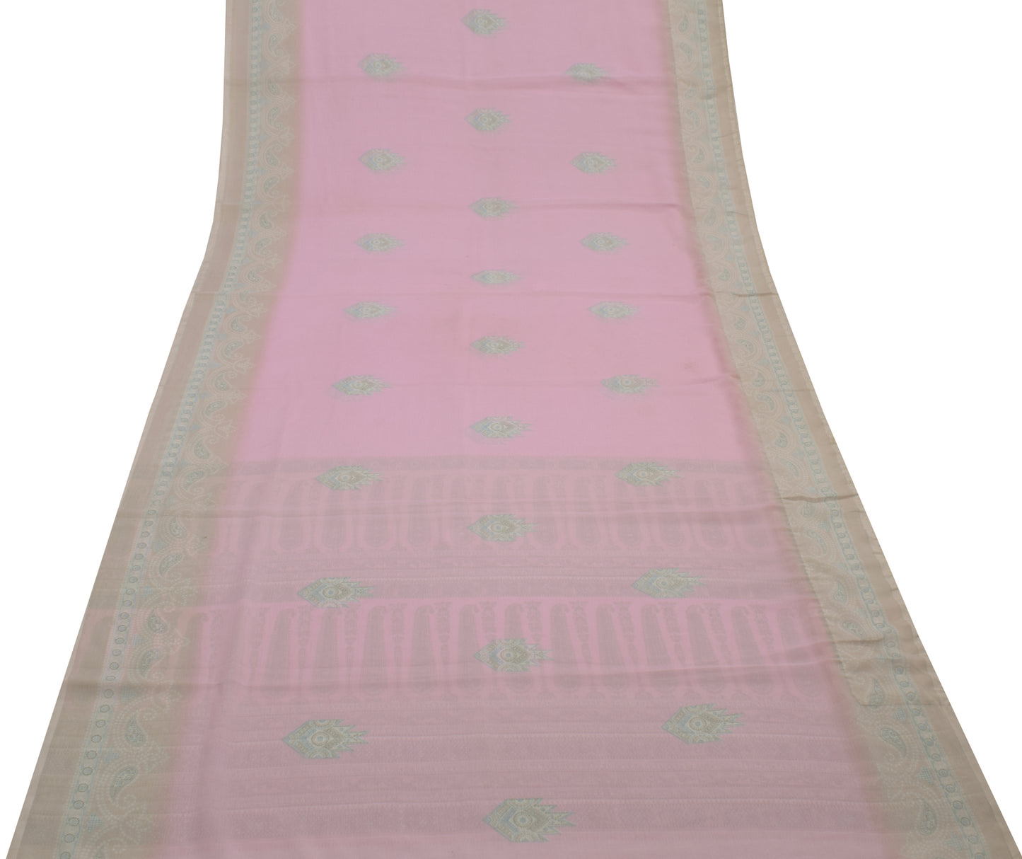 Sushila Vintage Pink Saree Blend Georgette Silk Printed Floral Craft Fabric