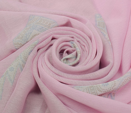 Sushila Vintage Pink Saree Blend Georgette Silk Printed Floral Craft Fabric