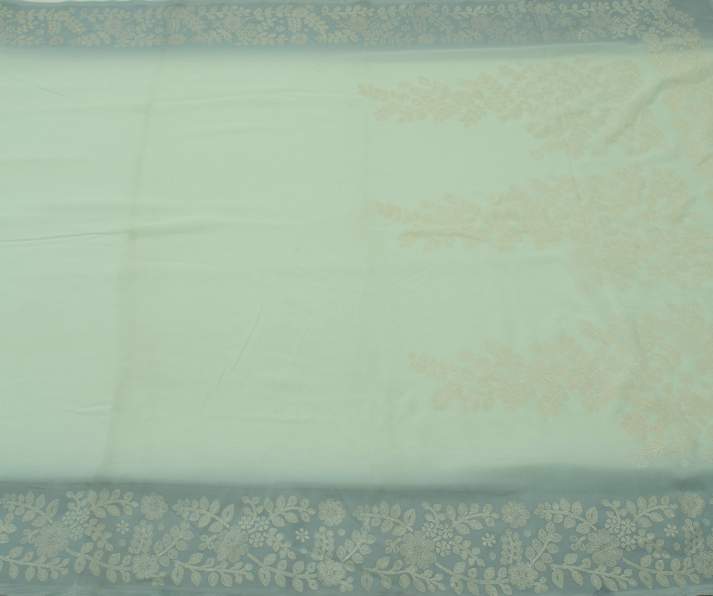 Sushila Vintage Green Saree Blend Georgette Silk Printed 5 Yard Craft Fabric