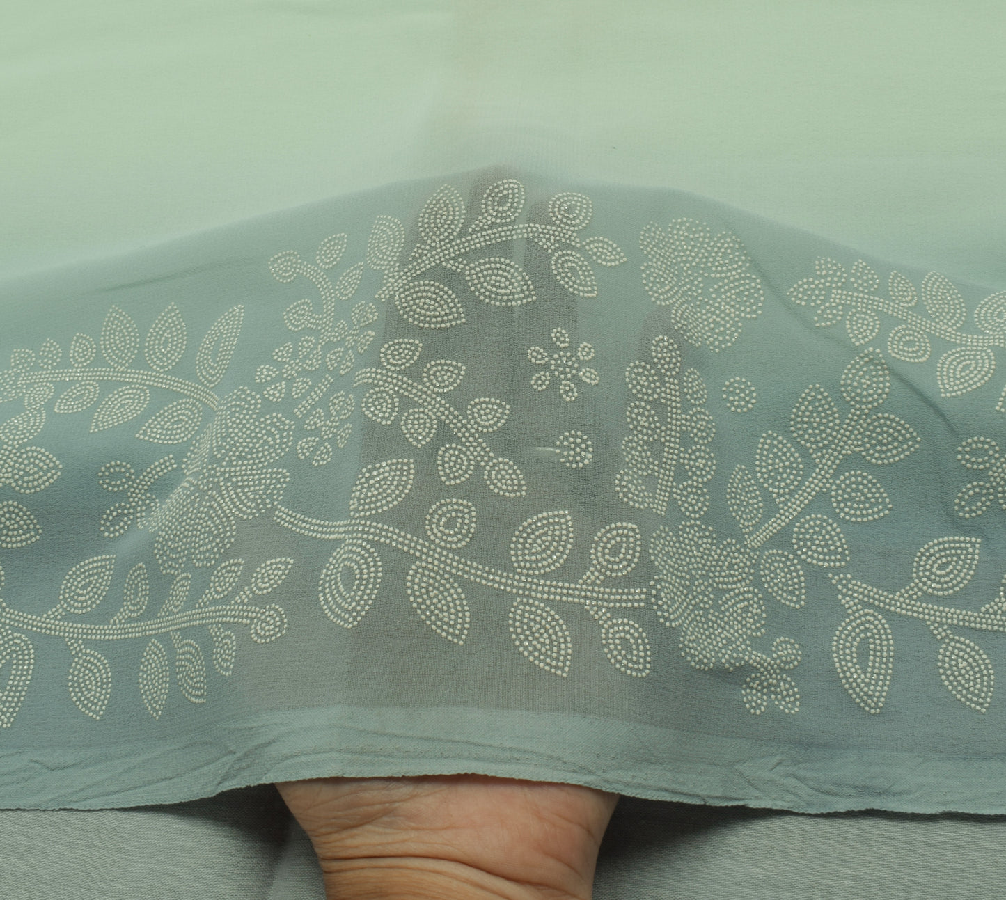 Sushila Vintage Green Saree Blend Georgette Silk Printed 5 Yard Craft Fabric