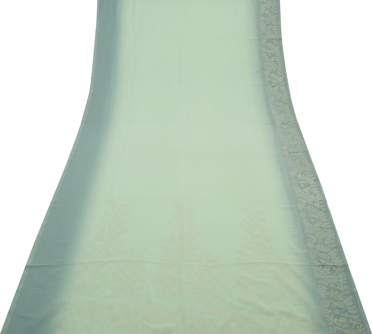 Sushila Vintage Green Saree Blend Georgette Silk Printed 5 Yard Craft Fabric
