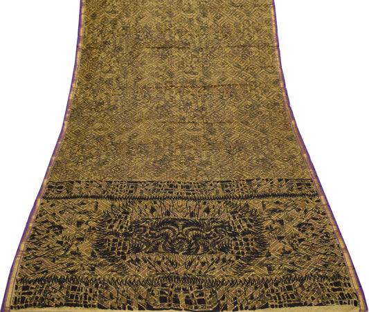 Sushila Vintage Indian Saree Blend Georgette Silk Printed Craft Sari Fabric
