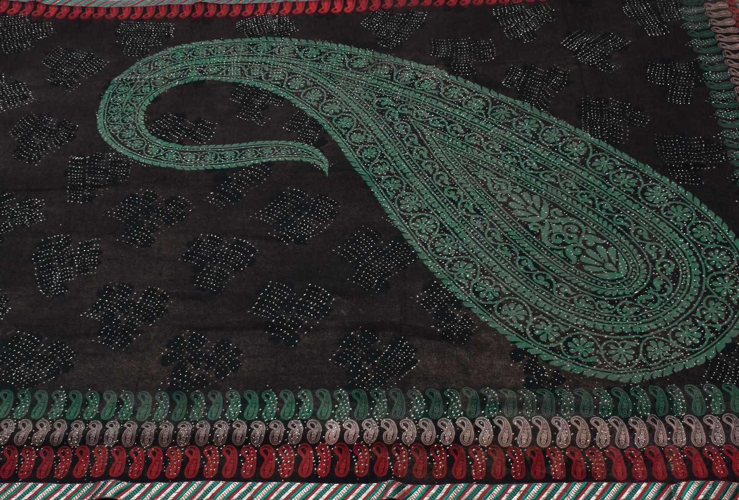 Sushila Vintage Black Saree Blend Georgette Silk Printed Floral Craft Fabric