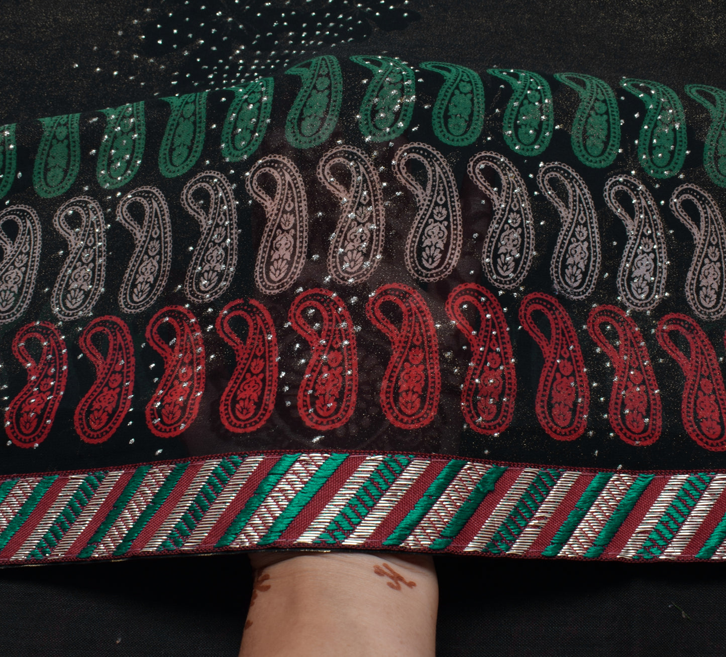 Sushila Vintage Black Saree Blend Georgette Silk Printed Floral Craft Fabric