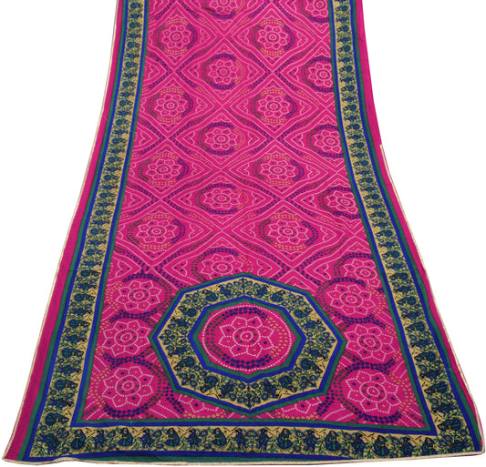 Sushila Vintage Magenta Saree Blend Georgette Silk Bandhani Printed Craft Fabric