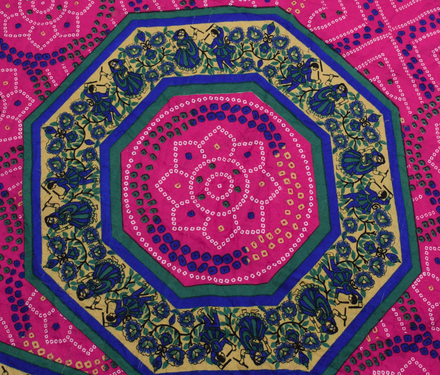 Sushila Vintage Magenta Saree Blend Georgette Silk Bandhani Printed Craft Fabric