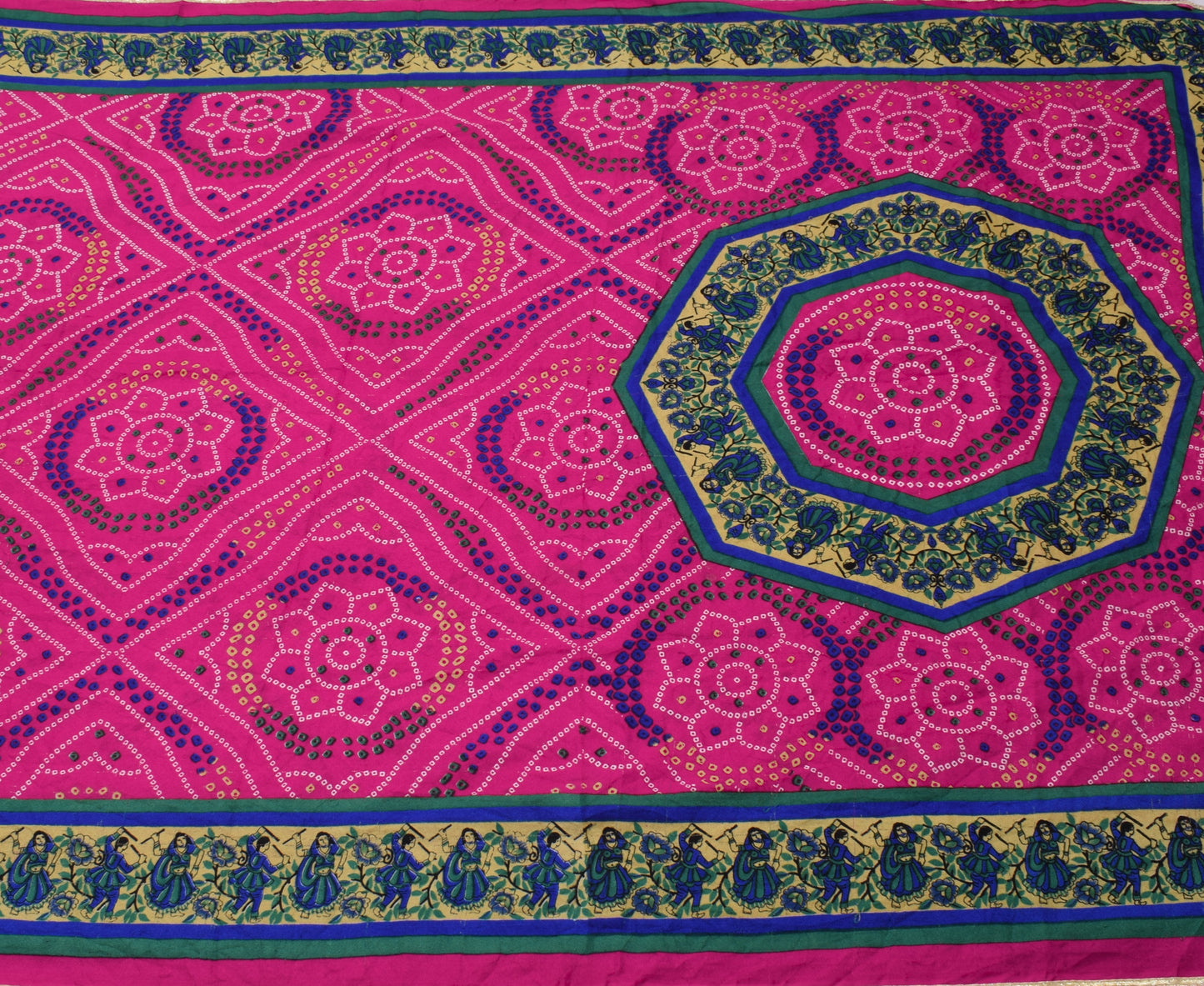 Sushila Vintage Magenta Saree Blend Georgette Silk Bandhani Printed Craft Fabric