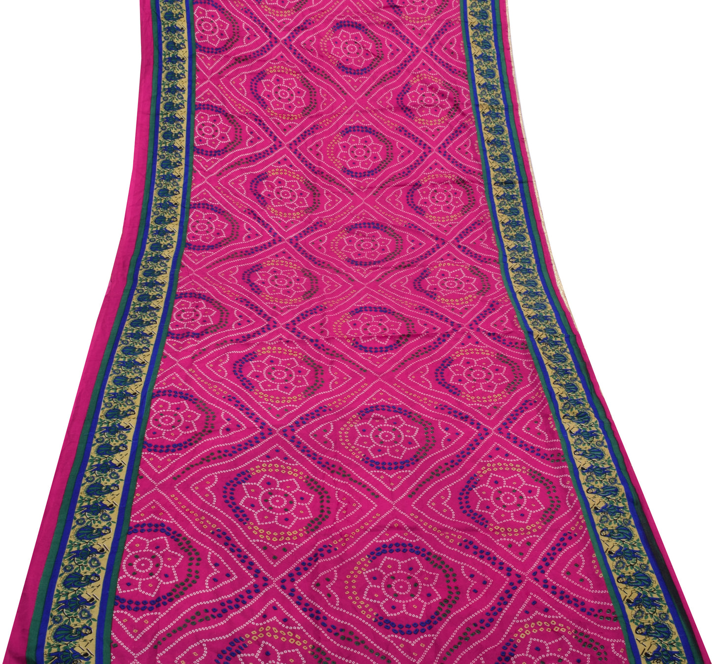 Sushila Vintage Magenta Saree Blend Georgette Silk Bandhani Printed Craft Fabric