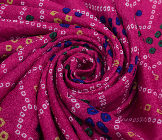 Sushila Vintage Magenta Saree Blend Georgette Silk Bandhani Printed Craft Fabric