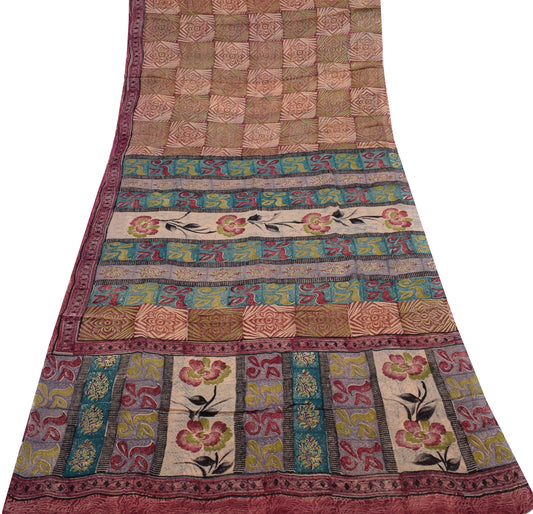 Sushila Vintage Multi-Color Saree 100% Pure Georgette Silk Printed Craft Fabric
