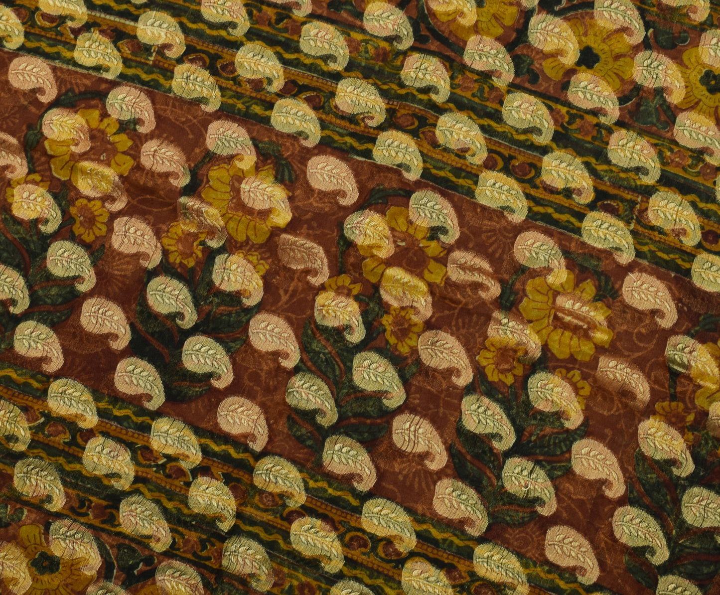 Sushila Vintage Green Sari 100% Pure Georgette Silk Printed & Woven Craft Fabric