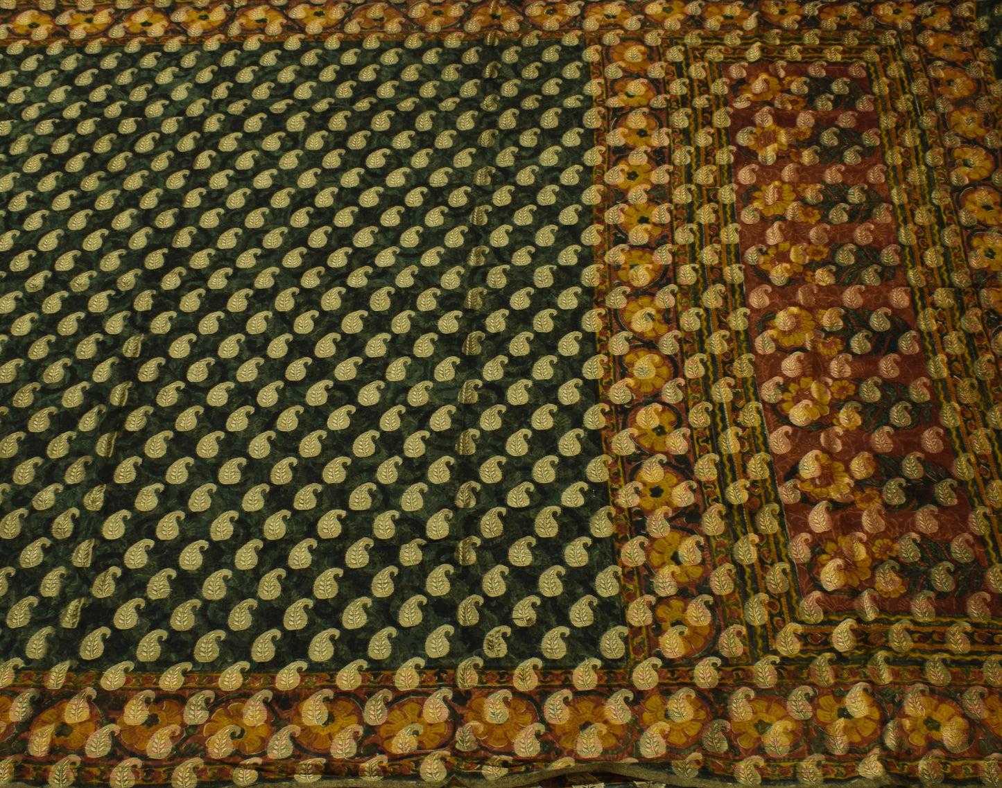 Sushila Vintage Green Sari 100% Pure Georgette Silk Printed & Woven Craft Fabric