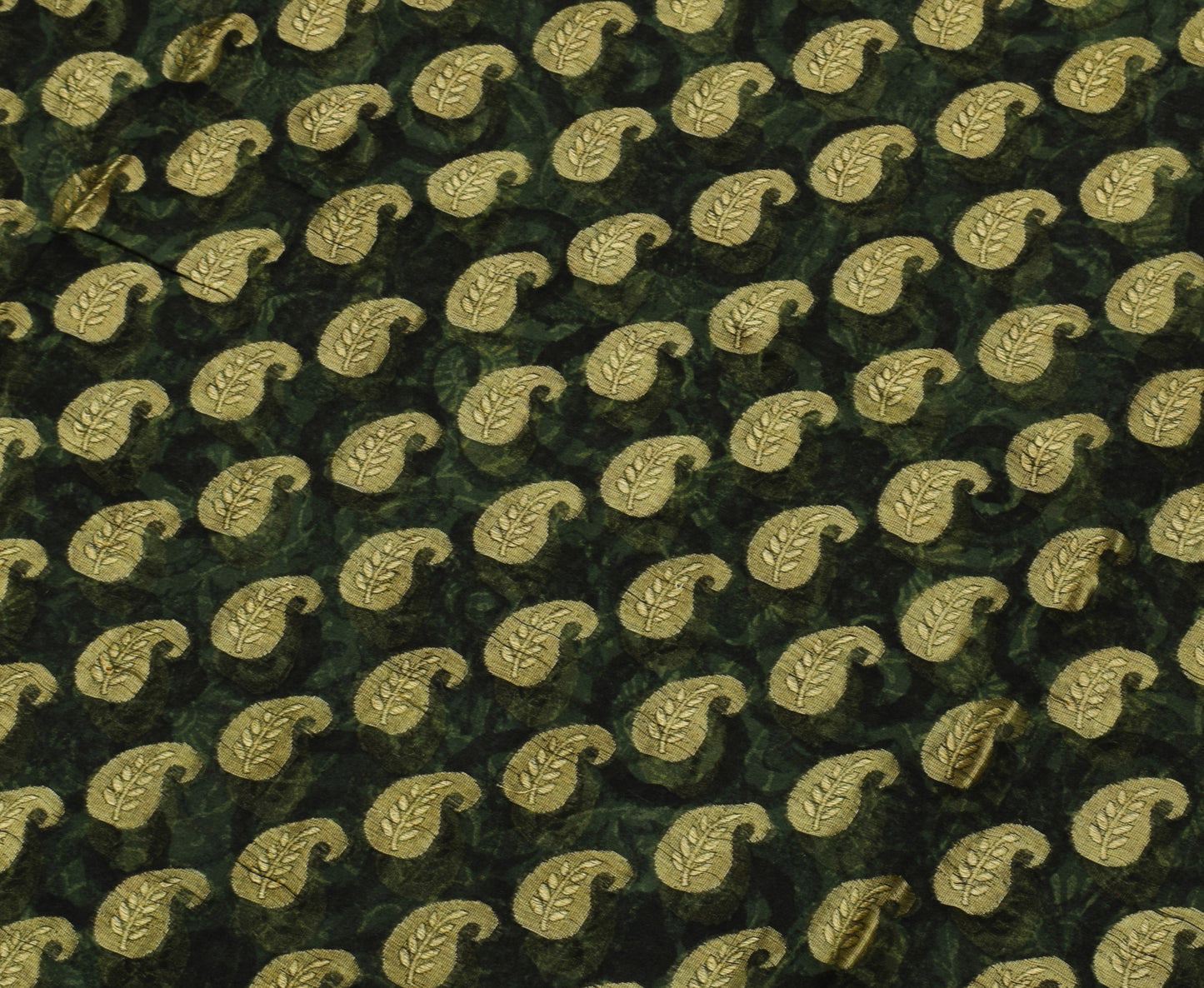 Sushila Vintage Green Sari 100% Pure Georgette Silk Printed & Woven Craft Fabric