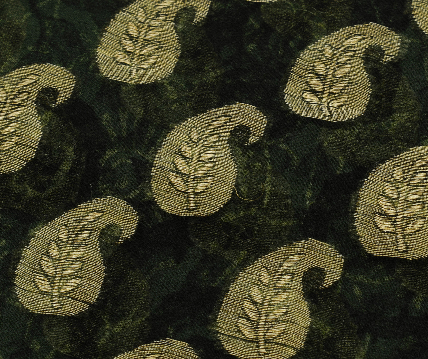 Sushila Vintage Green Sari 100% Pure Georgette Silk Printed & Woven Craft Fabric