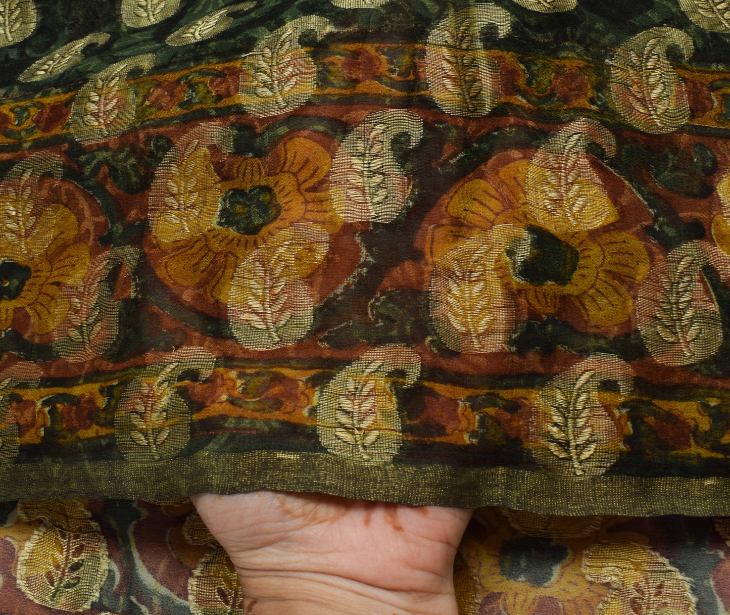 Sushila Vintage Green Sari 100% Pure Georgette Silk Printed & Woven Craft Fabric