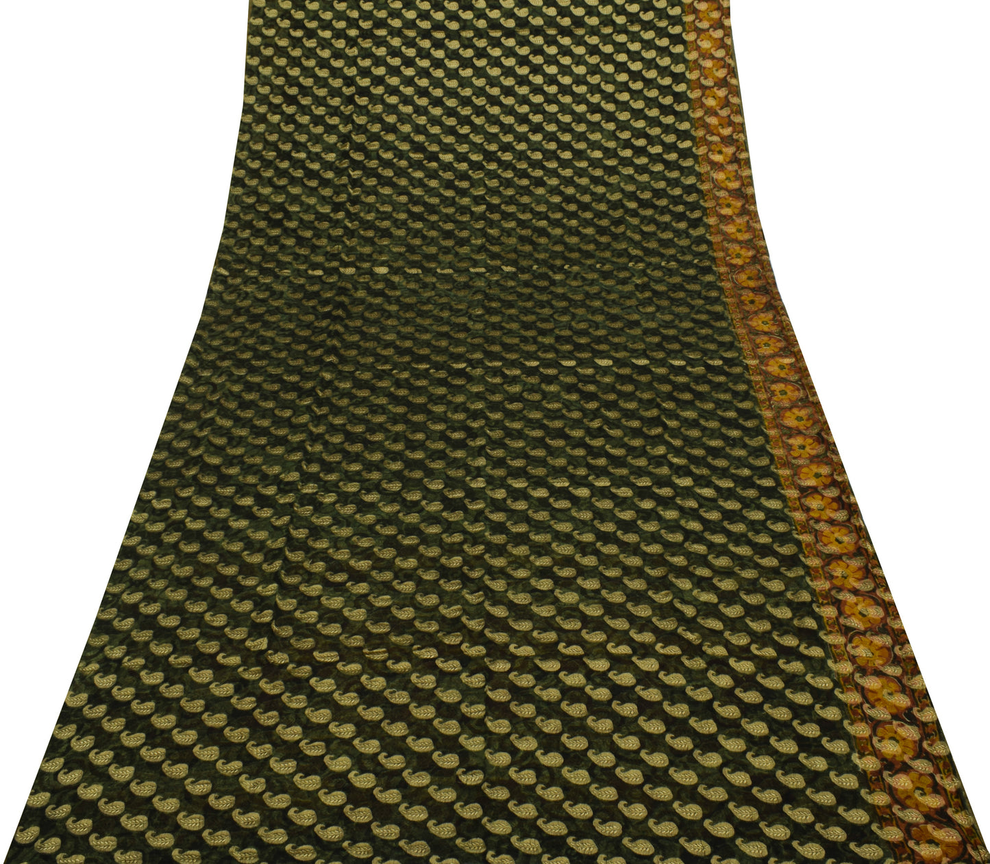 Sushila Vintage Green Sari 100% Pure Georgette Silk Printed & Woven Craft Fabric