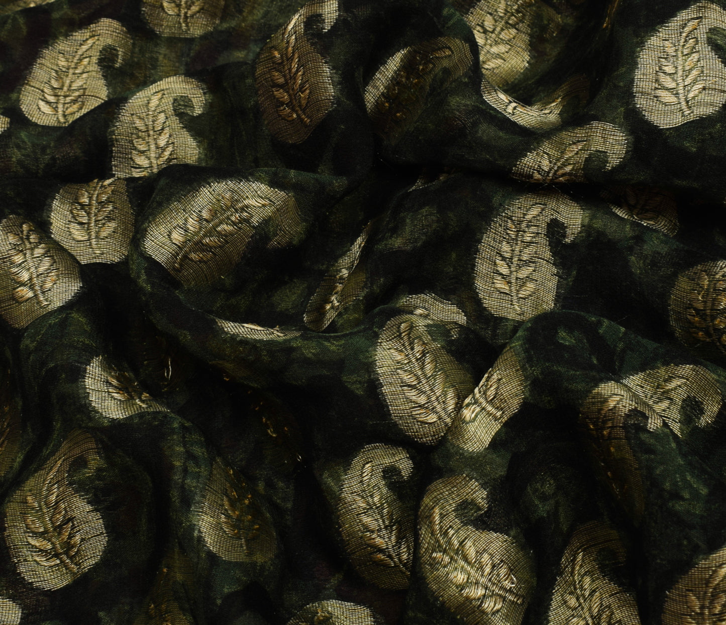 Sushila Vintage Green Sari 100% Pure Georgette Silk Printed & Woven Craft Fabric