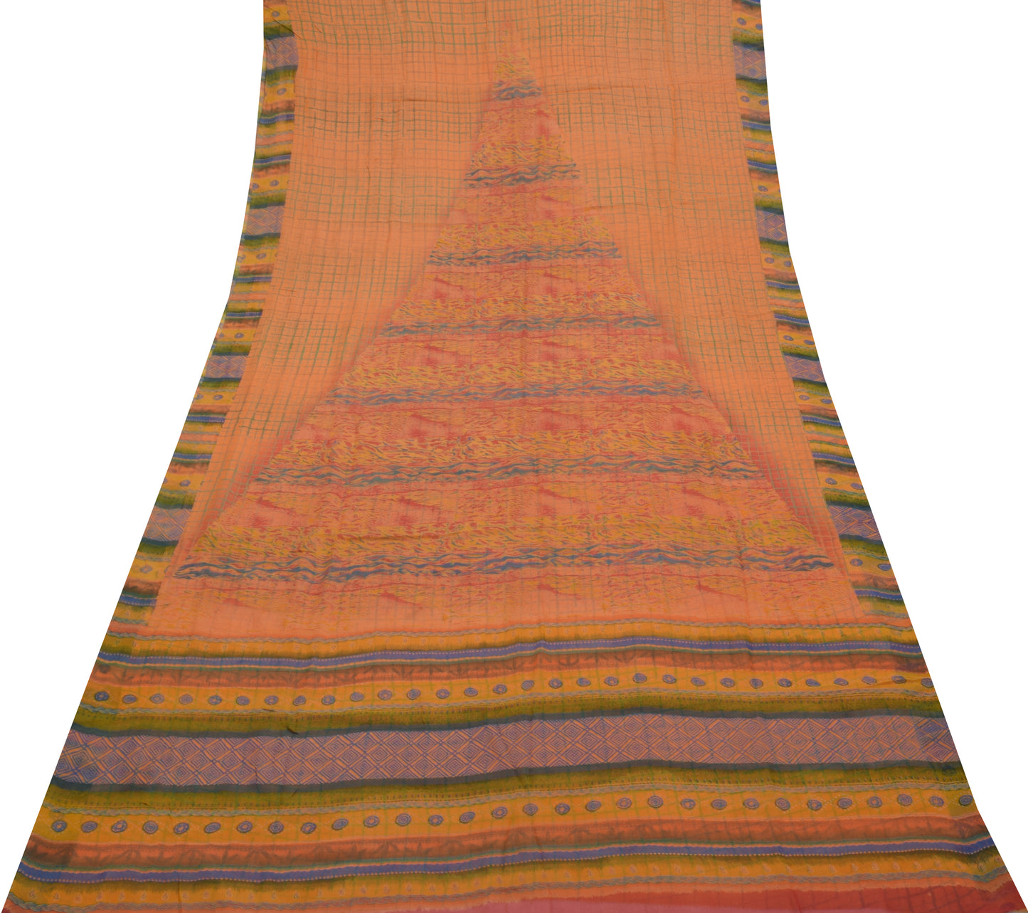 Sushila Vintage Orange Saree 100% Pure Georgette Silk Printed Craft Sari Fabric