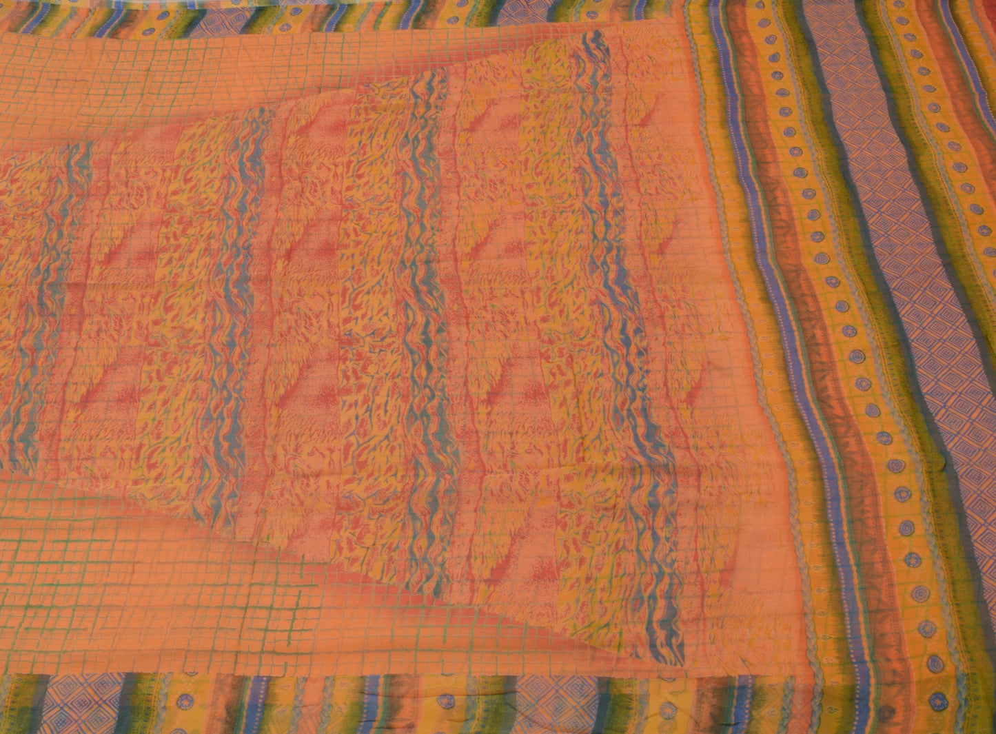 Sushila Vintage Orange Saree 100% Pure Georgette Silk Printed Craft Sari Fabric