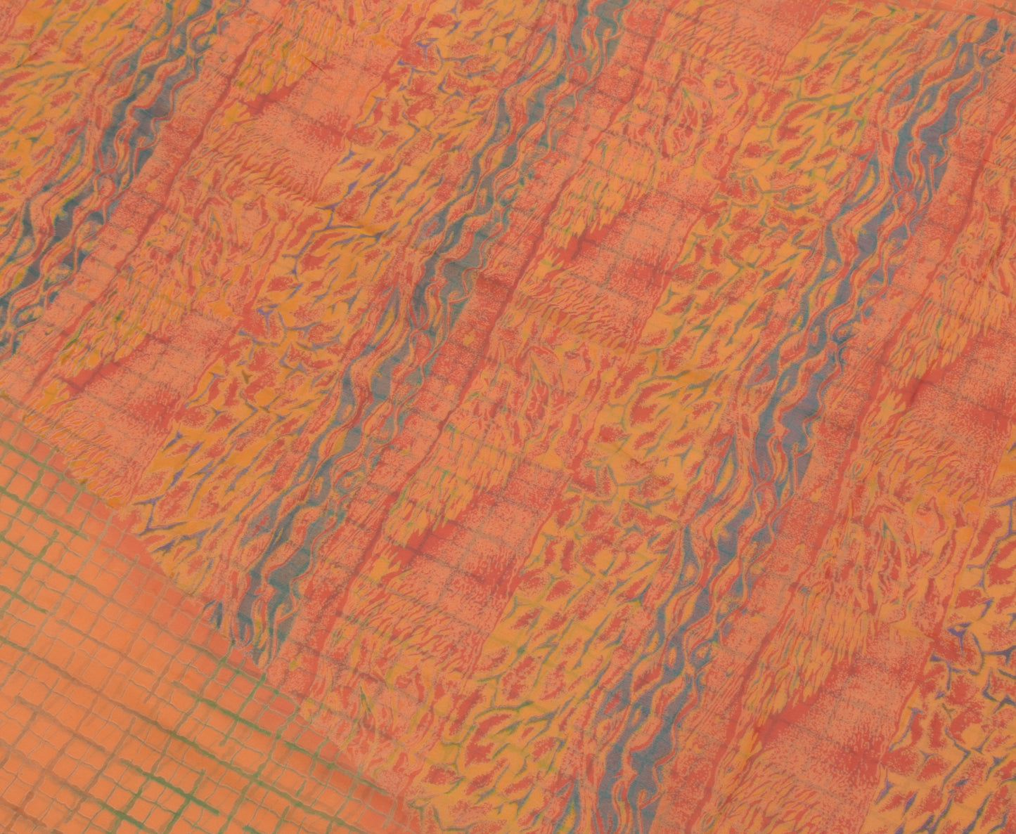 Sushila Vintage Orange Saree 100% Pure Georgette Silk Printed Craft Sari Fabric