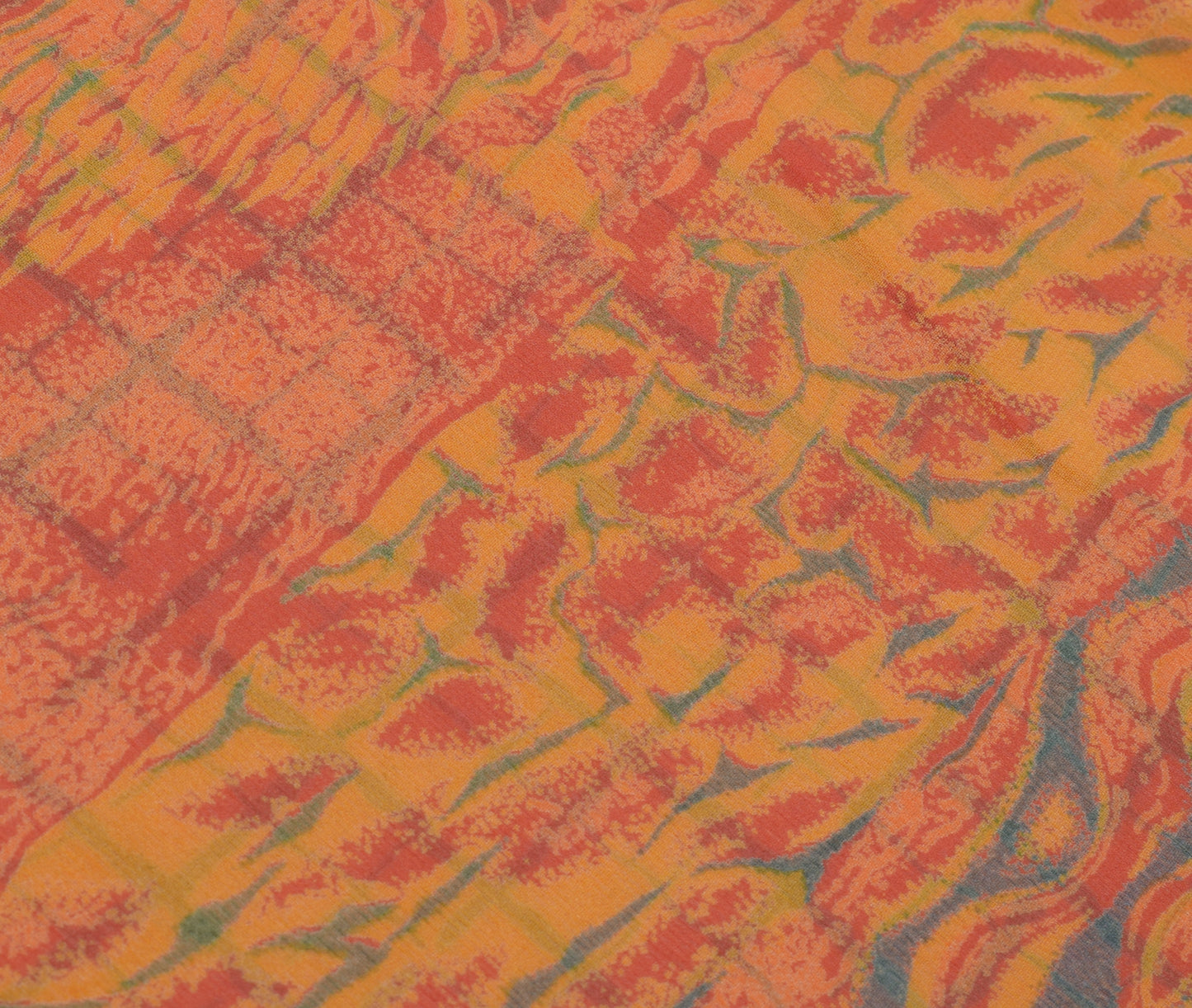 Sushila Vintage Orange Saree 100% Pure Georgette Silk Printed Craft Sari Fabric