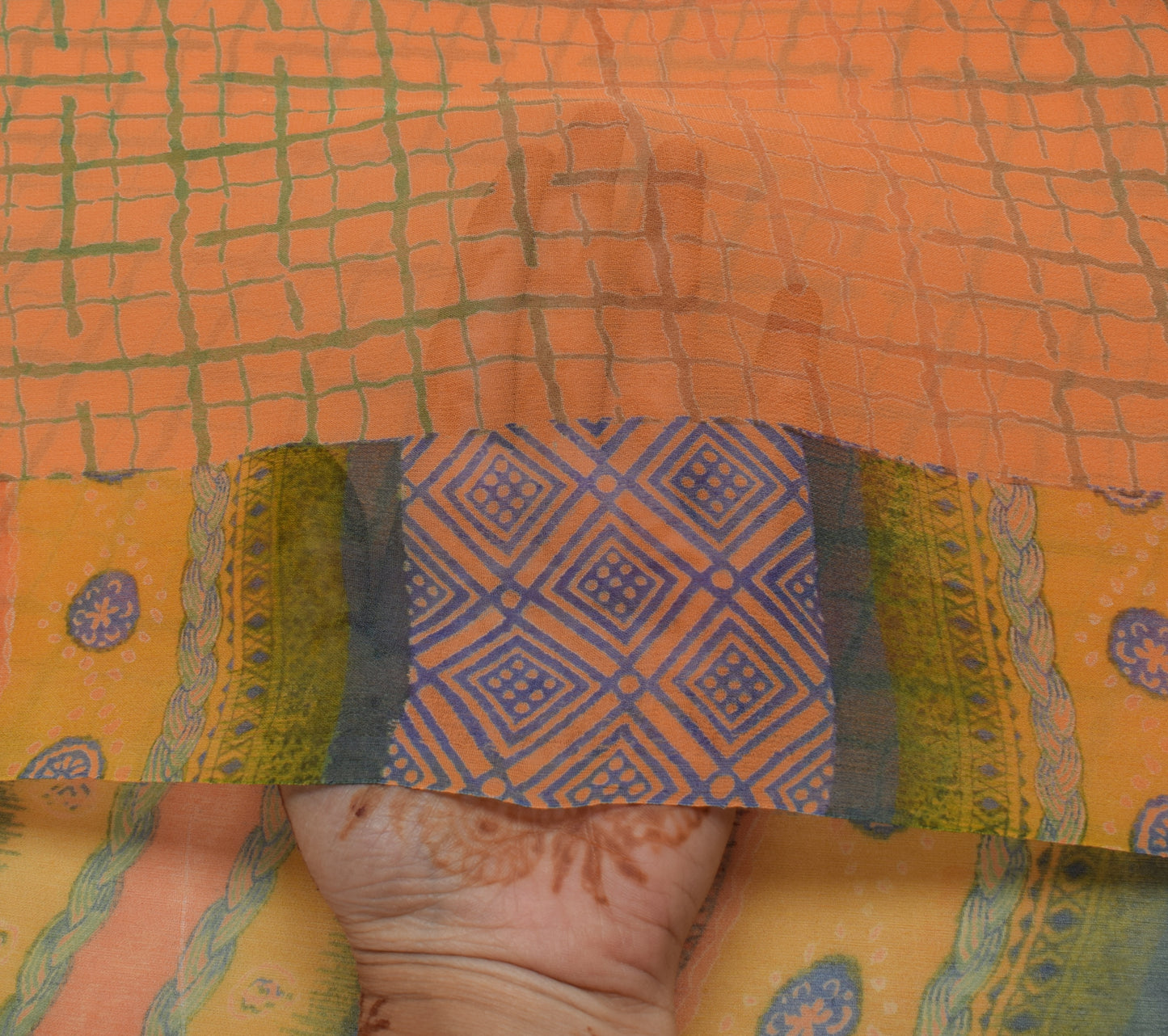 Sushila Vintage Orange Saree 100% Pure Georgette Silk Printed Craft Sari Fabric