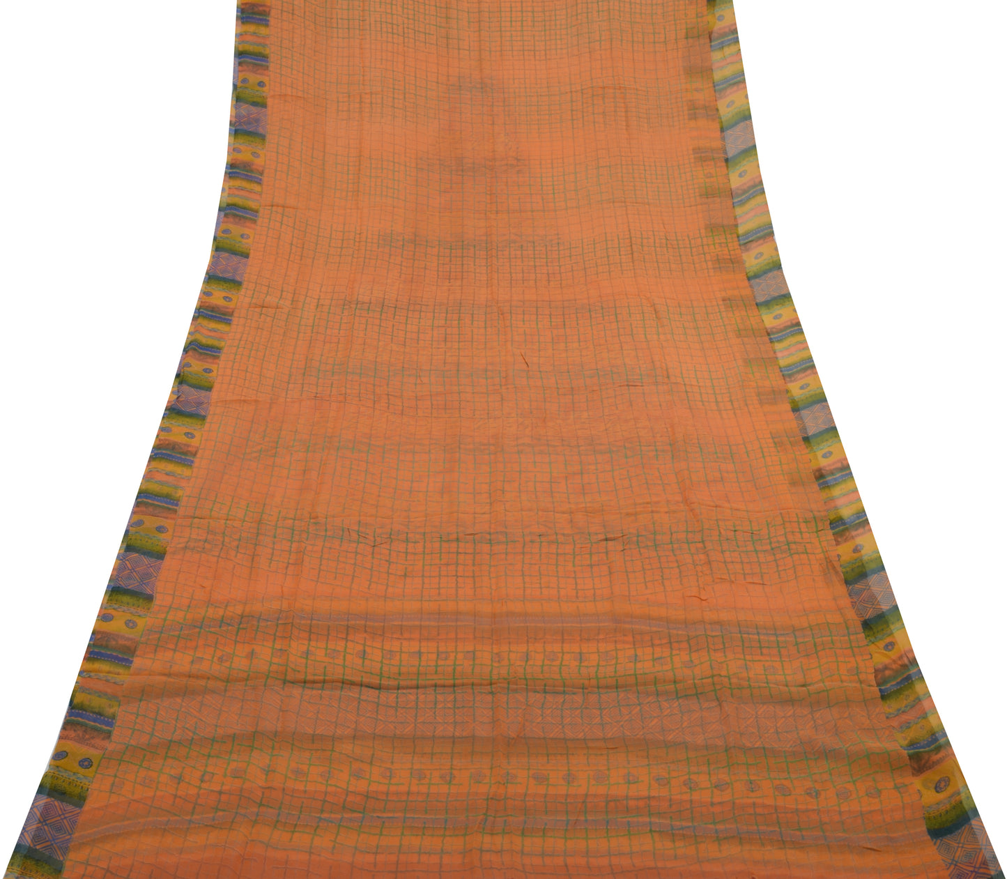Sushila Vintage Orange Saree 100% Pure Georgette Silk Printed Craft Sari Fabric