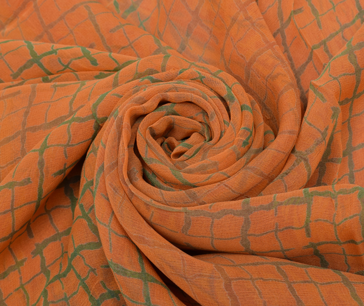 Sushila Vintage Orange Saree 100% Pure Georgette Silk Printed Craft Sari Fabric