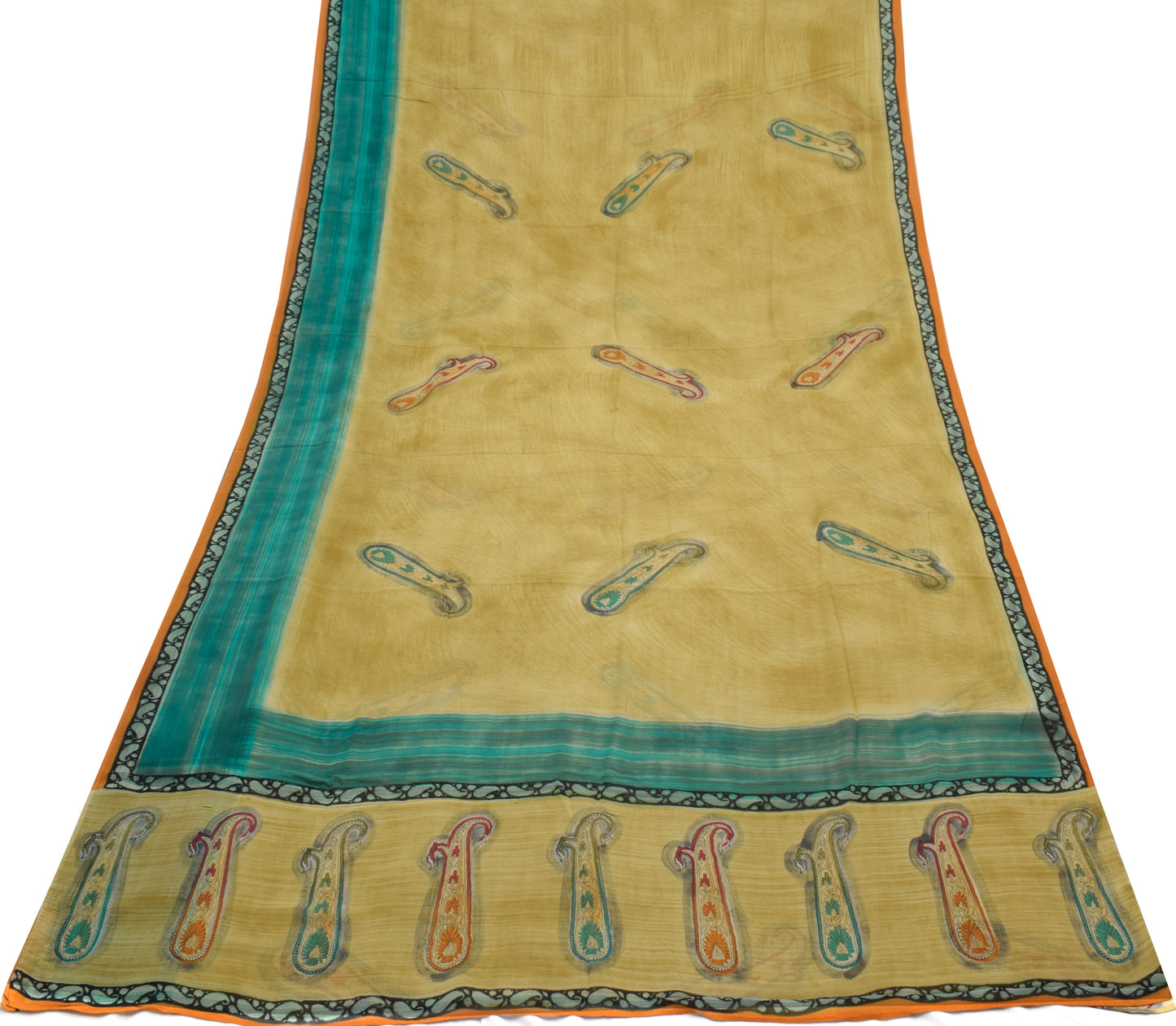 Sushila Vintage Green Saree 100% Pure Georgette Silk Printed Craft 5 Yard Fabric